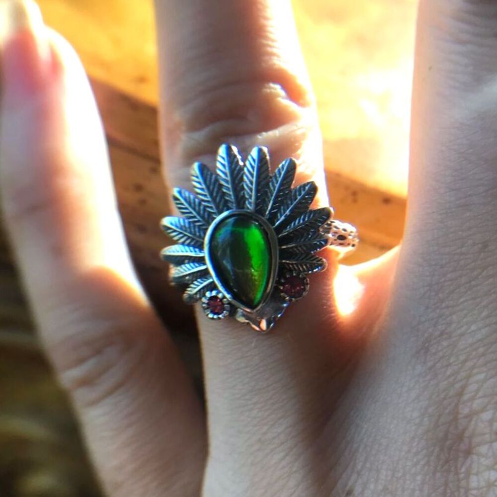 Natural Canadian Ammolite Sterling Silver Ring Size 6.25